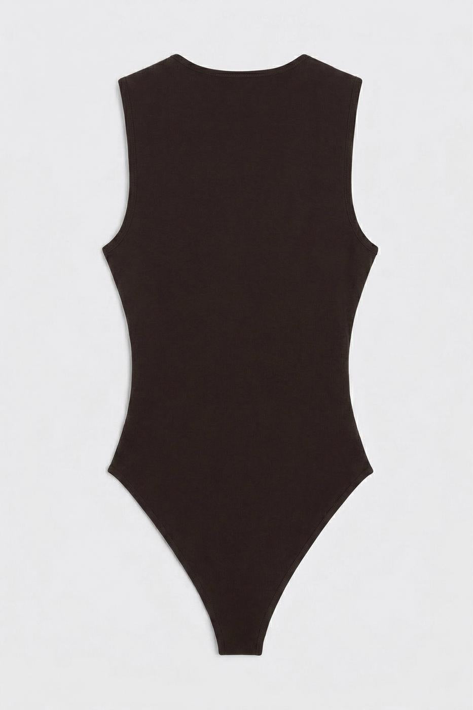 Deep V-Neck Sleeveless Bodysuit Brown