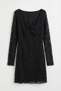 Deep V-Neck Lace Mini Dress Black