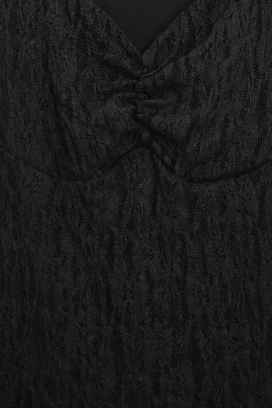 Deep V-Neck Lace Mini Dress Black