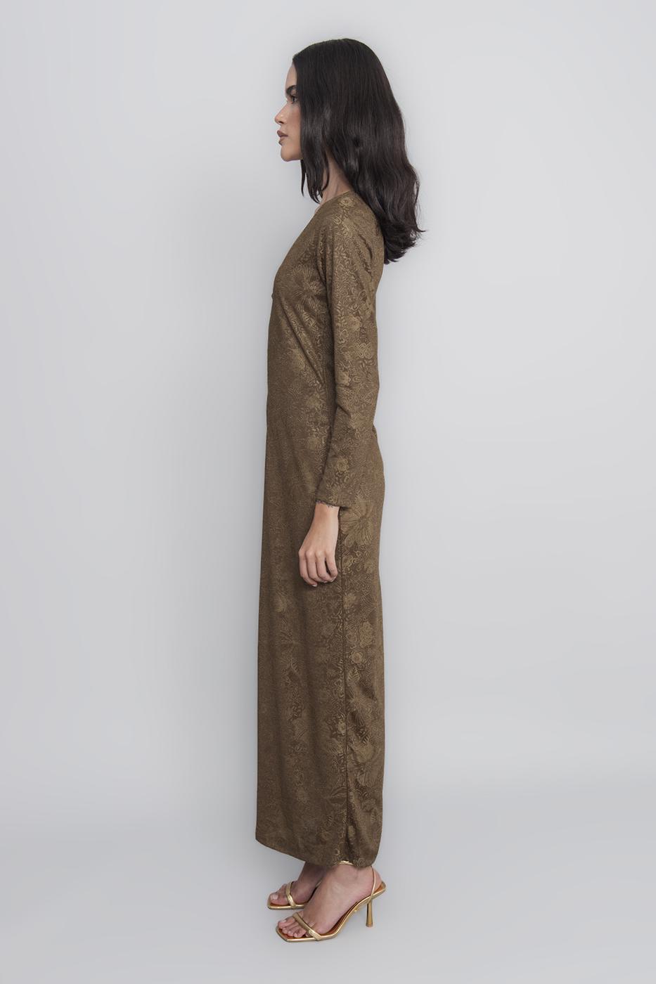 Deep Neck Decolette Maxi Dress Khaki