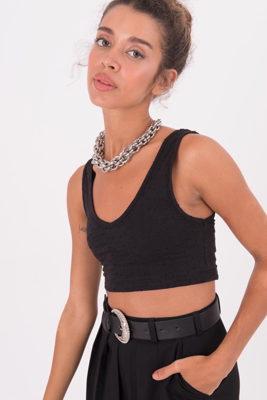 Deep Neck Top Black