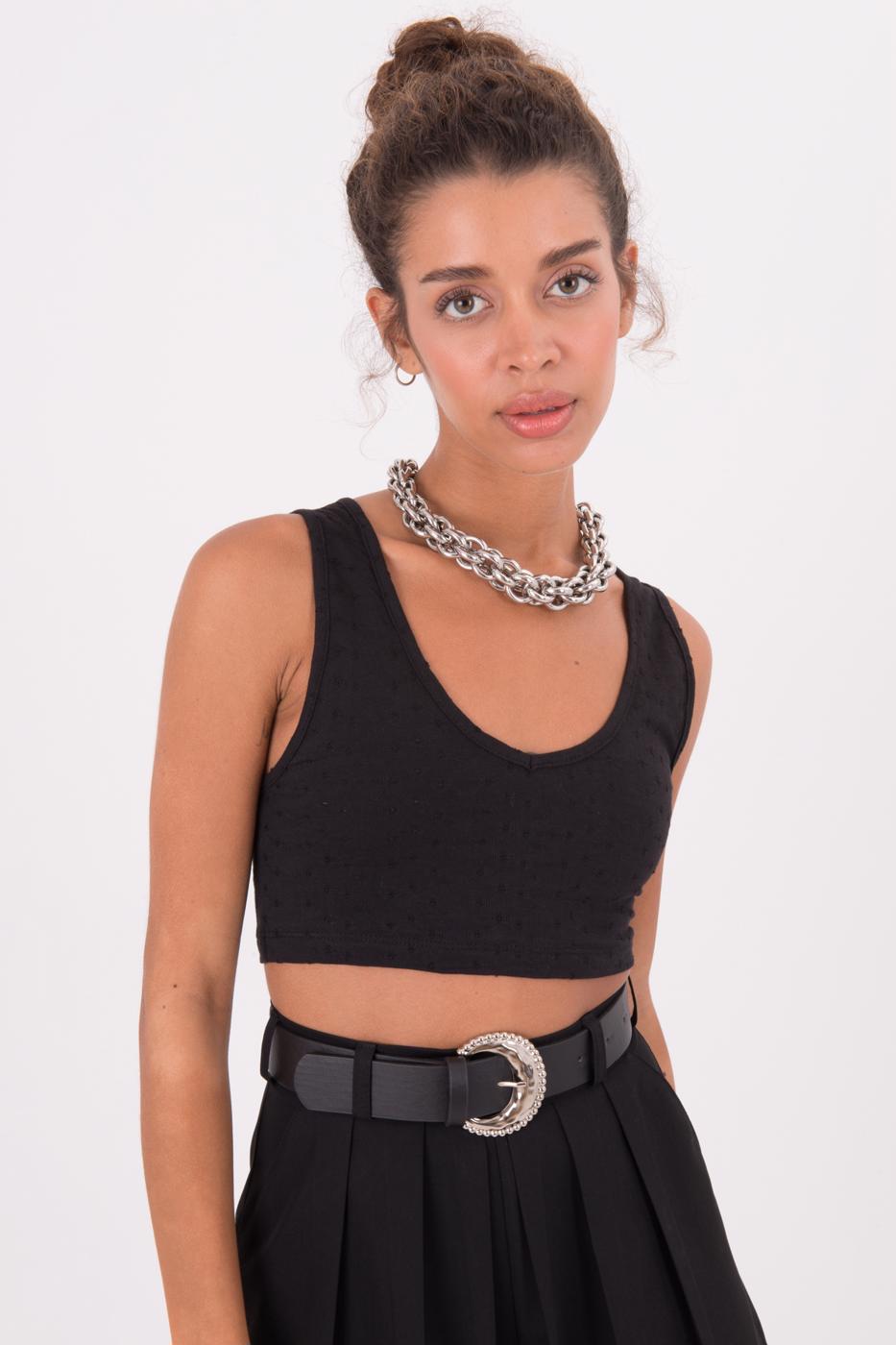 Deep Neck Top Black