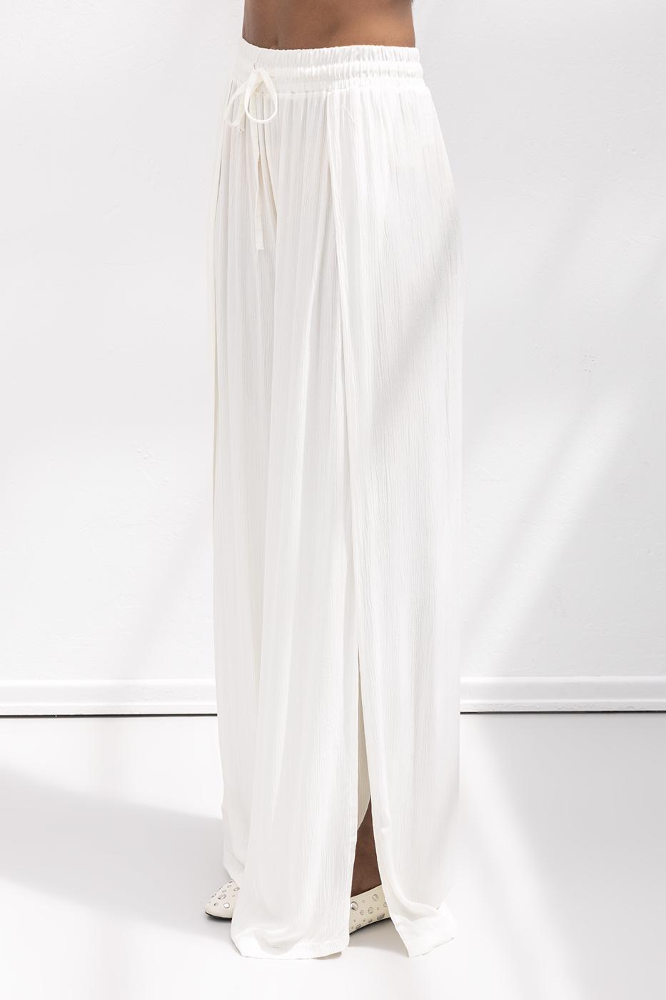 Deep Slit Wrap Loose Trousers Ecru