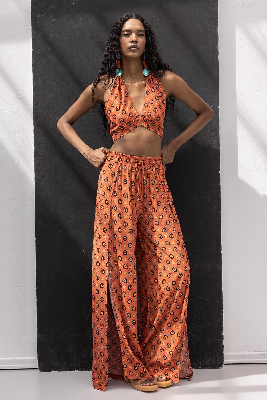 Deep Slit Wrap Loose Trousers Tile