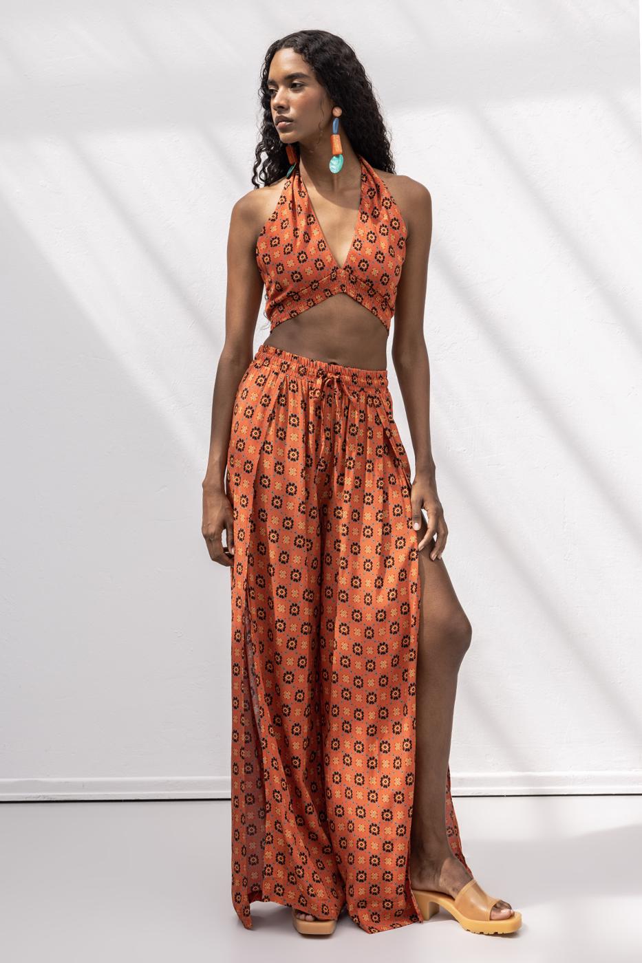 Deep Slit Wrap Loose Trousers Tile
