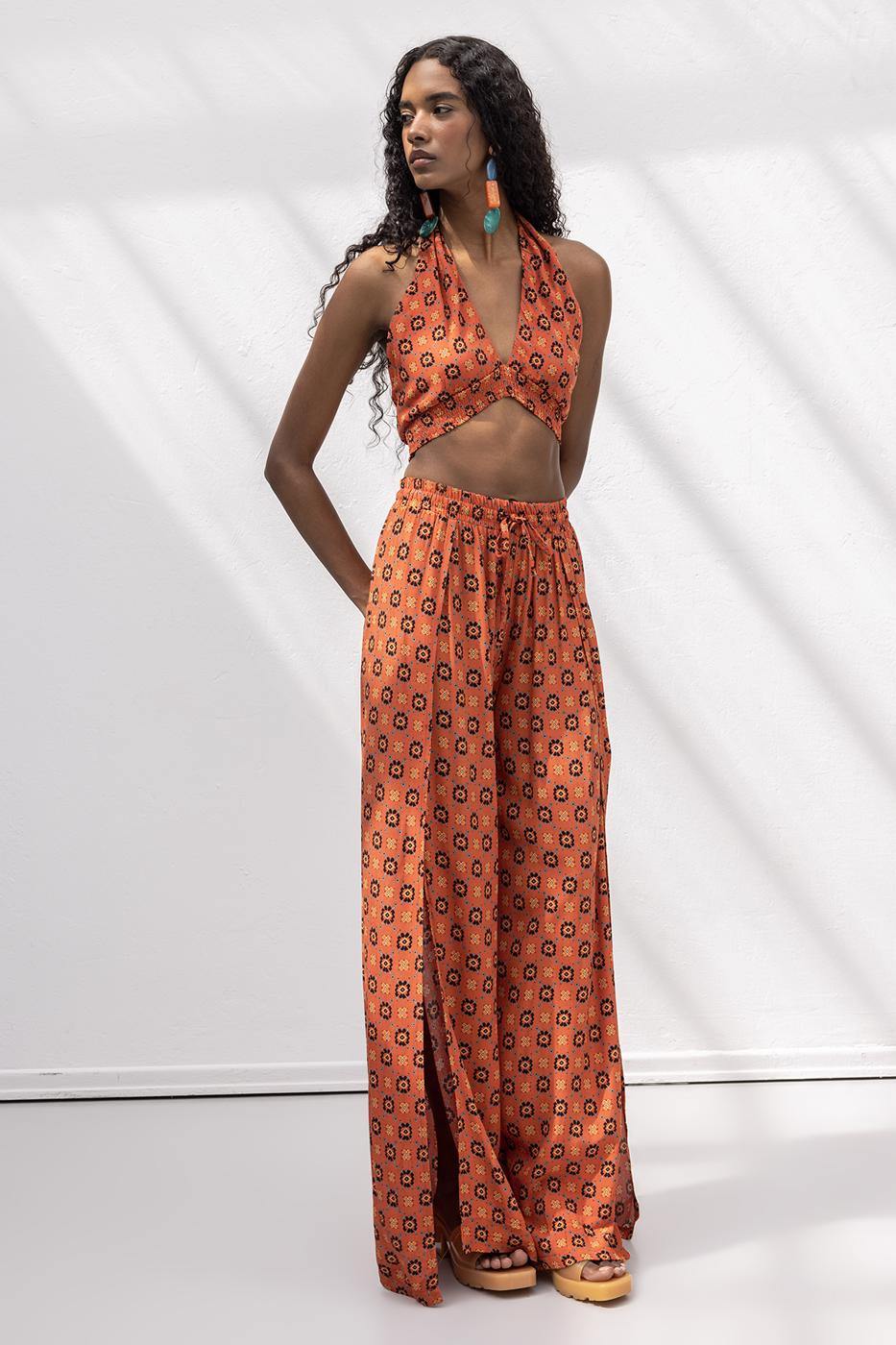 Deep Slit Wrap Loose Trousers Tile