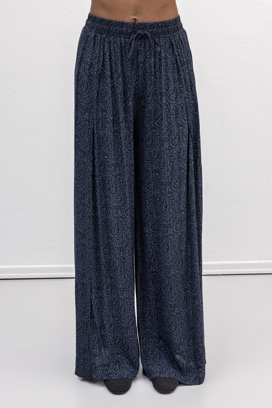 Deep Slit Wrap Loose Trousers Navy
