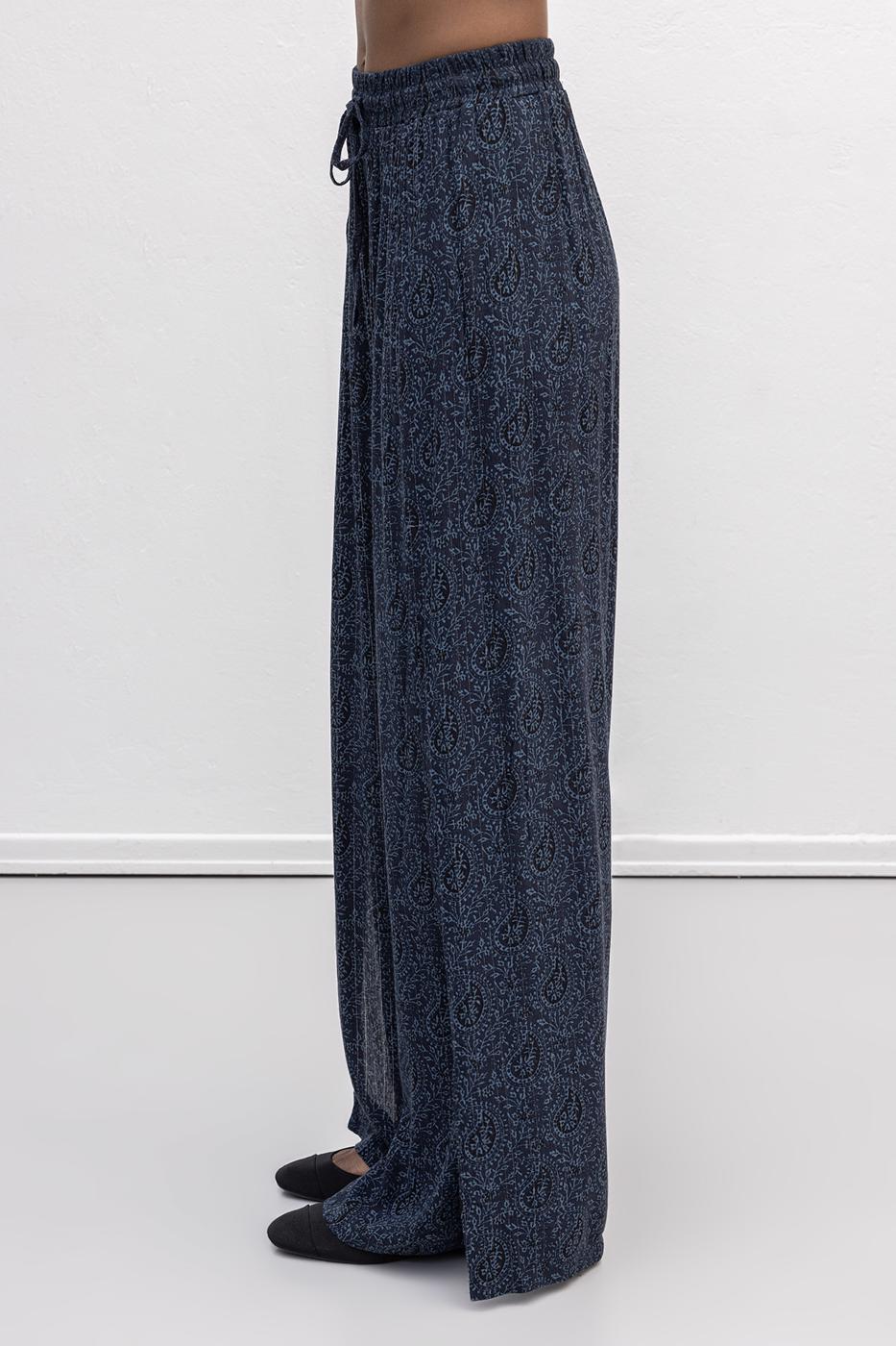 Deep Slit Wrap Loose Trousers Navy