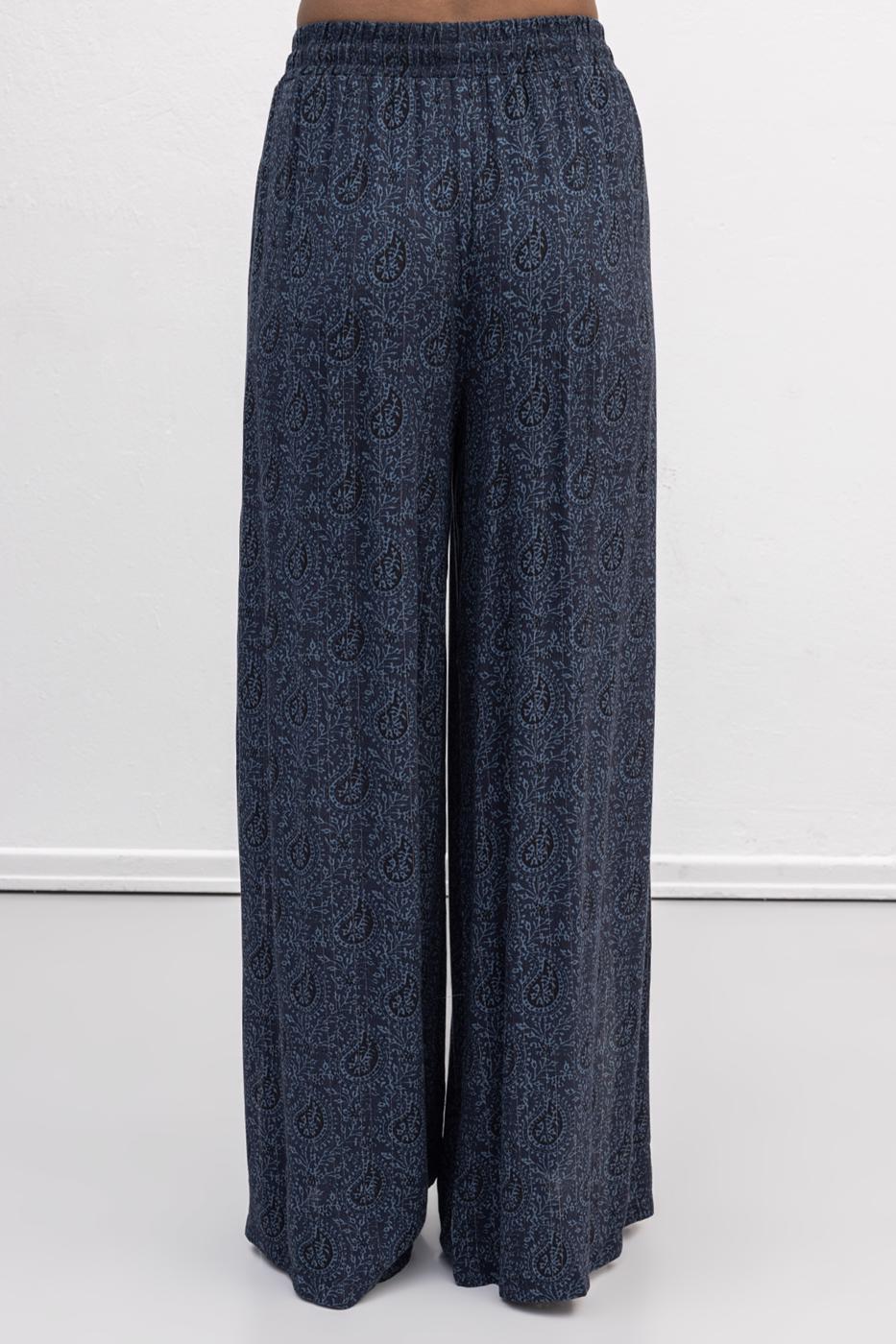 Deep Slit Wrap Loose Trousers Navy
