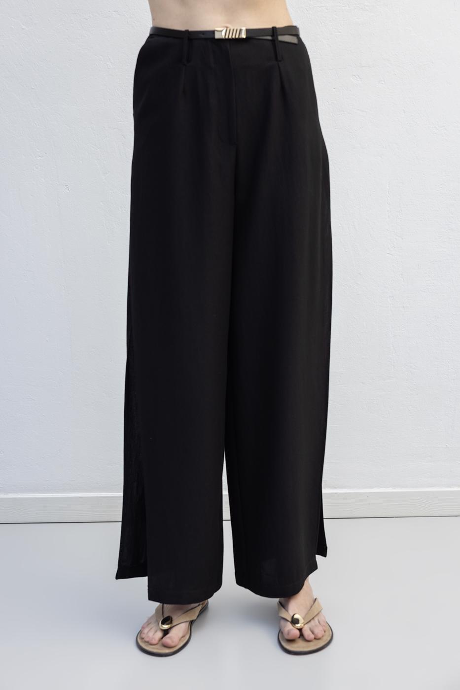 Deep Slit Wide Trousers Black