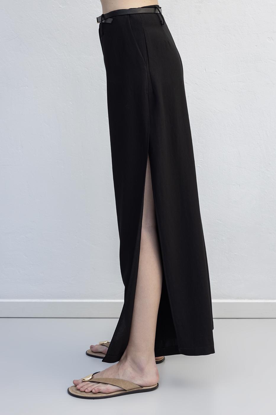 Deep Slit Wide Trousers Black