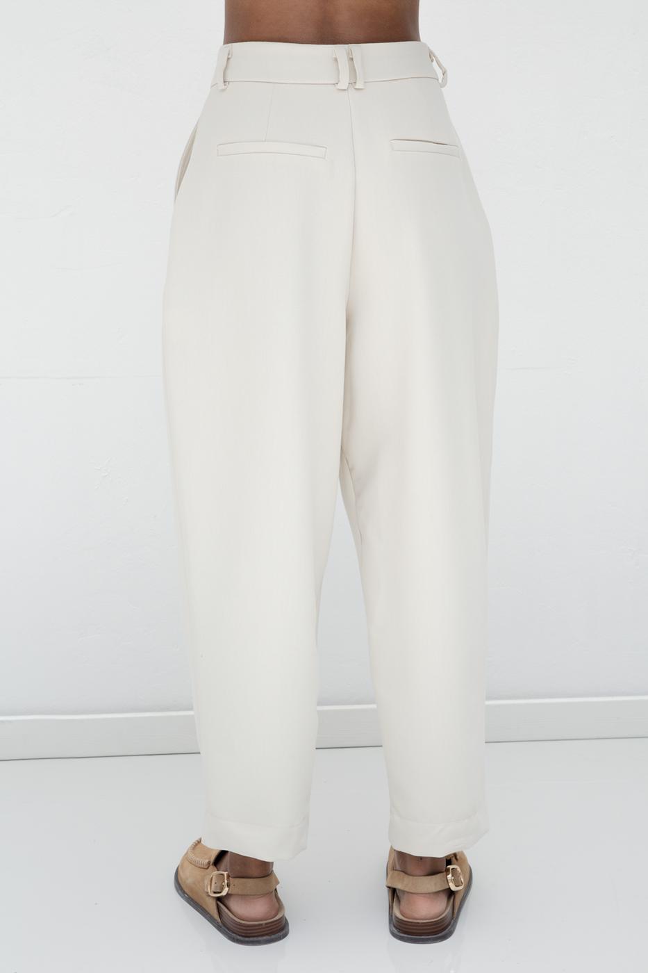 Pleated Carrot Trousers Beige