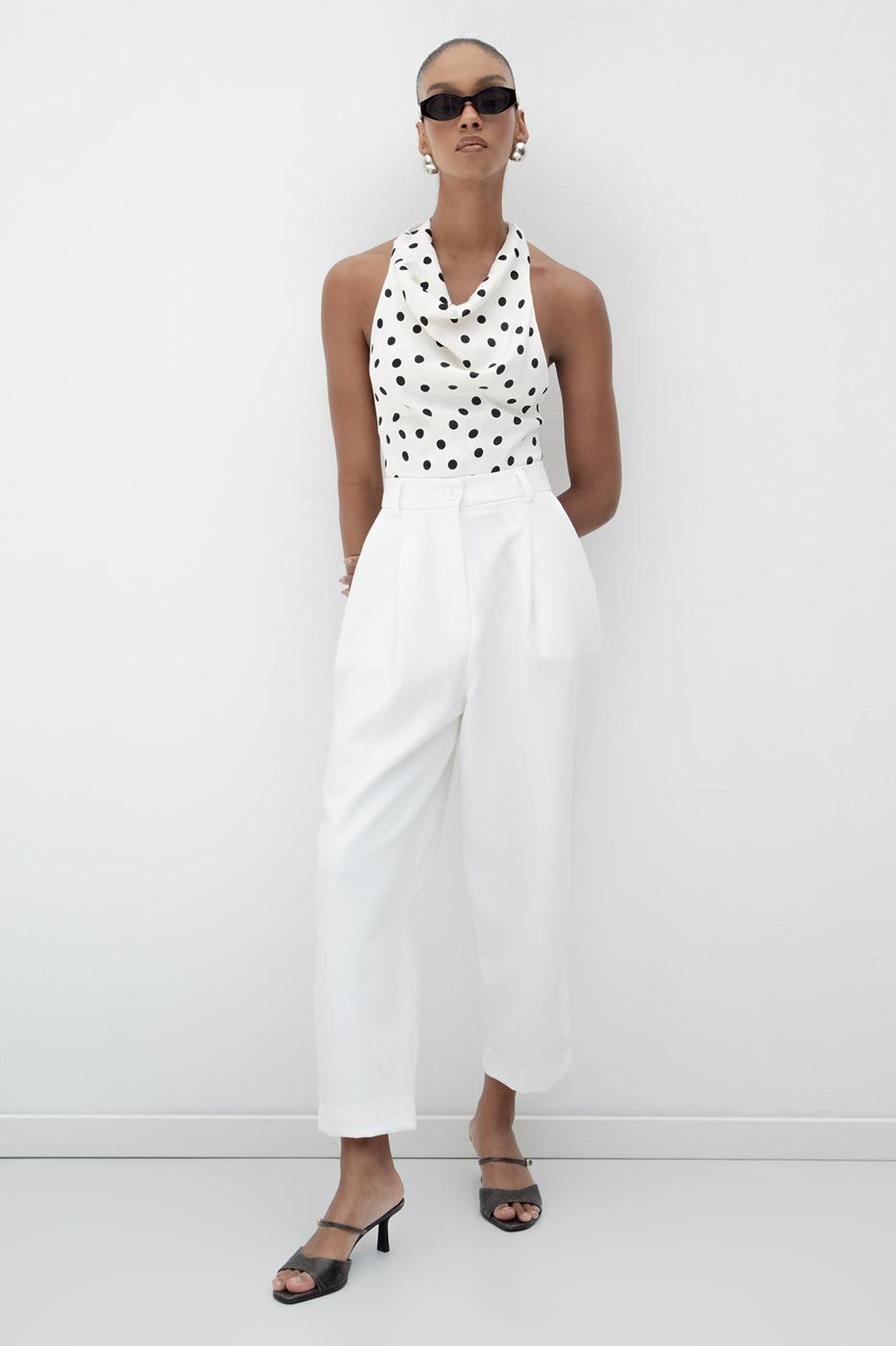 Pleated Carrot Trousers White