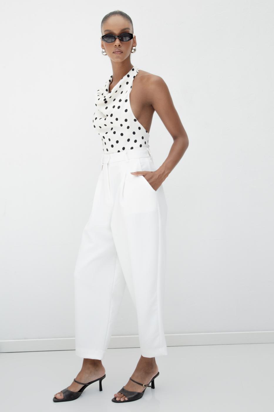 Pleated Carrot Trousers White