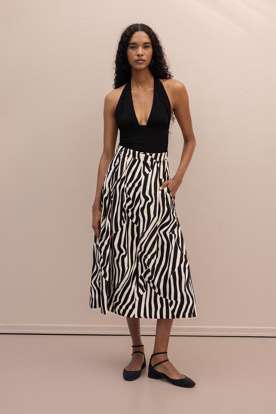 Patterned Midi Skirt Black