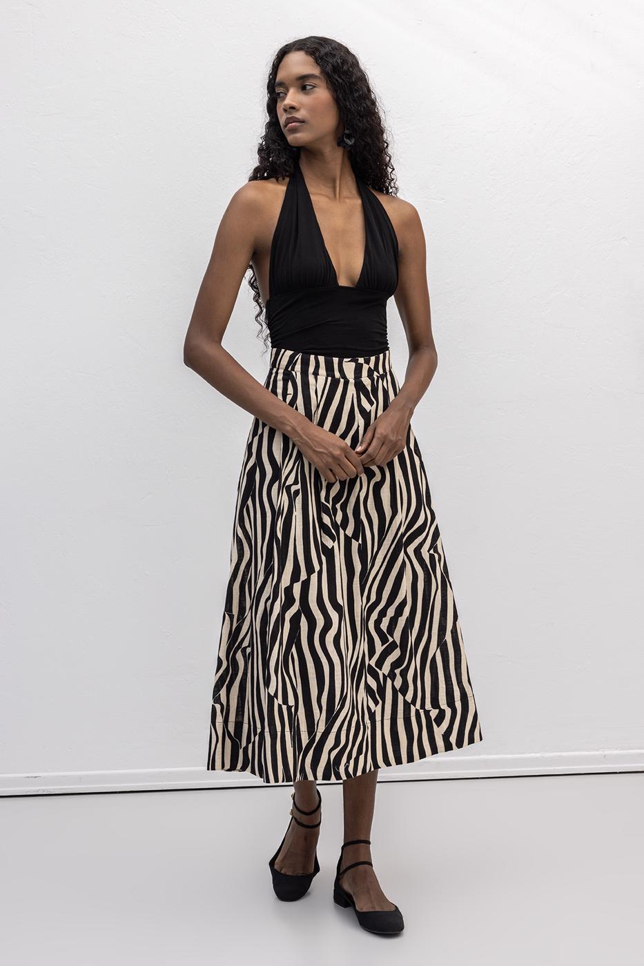 Patterned Midi Skirt Black