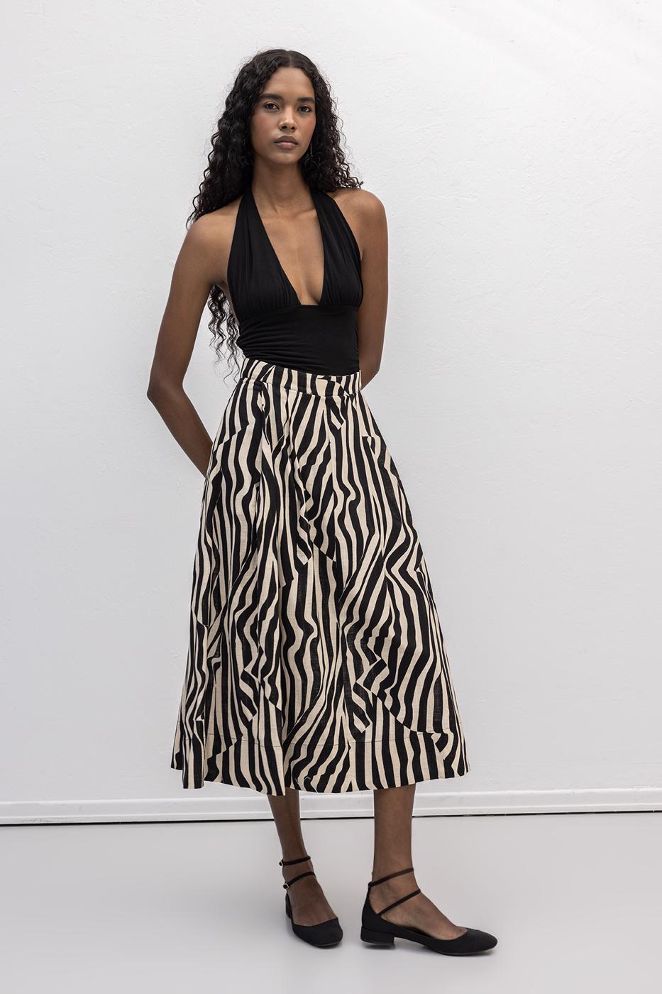 Patterned Midi Skirt Black