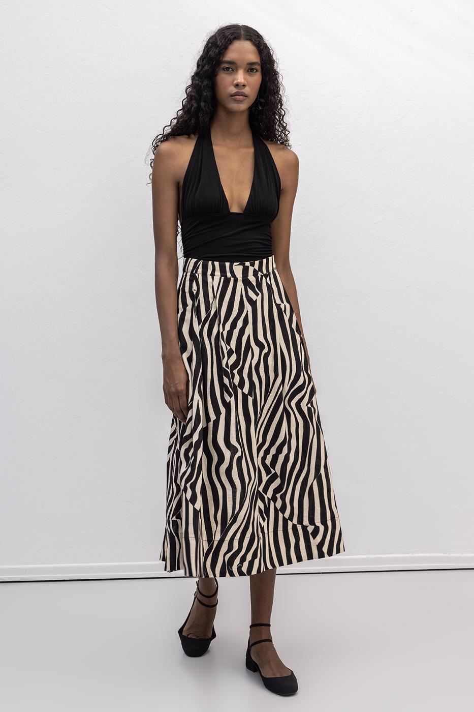 Patterned Midi Skirt Black