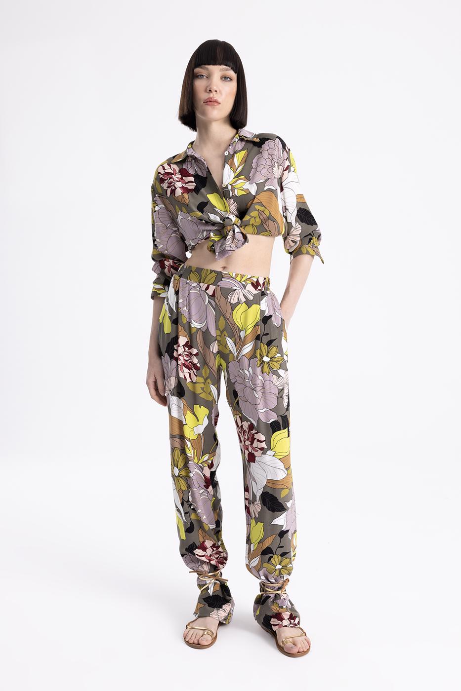 Printed Pleated Satin Pants