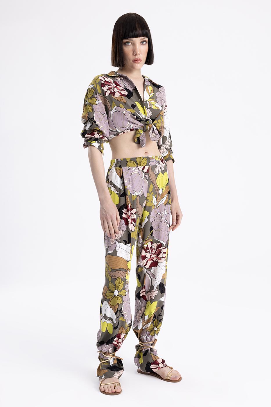 Printed Pleated Satin Pants