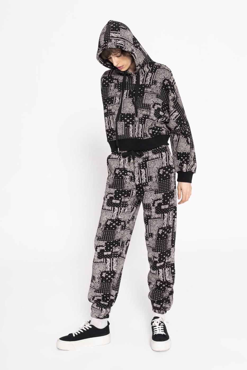 Printed Fleece Jogger Pants Mat black