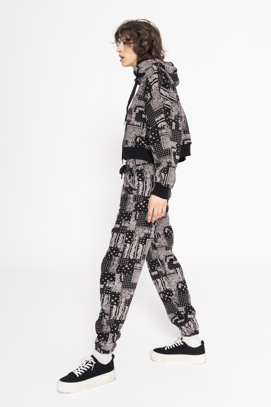 Printed Fleece Jogger Pants Mat black