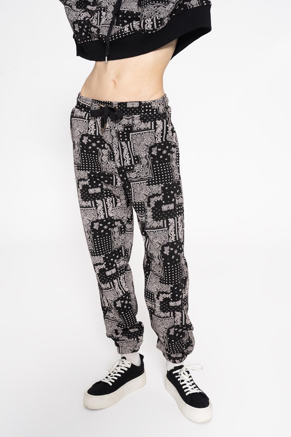 Printed Fleece Jogger Pants Mat black