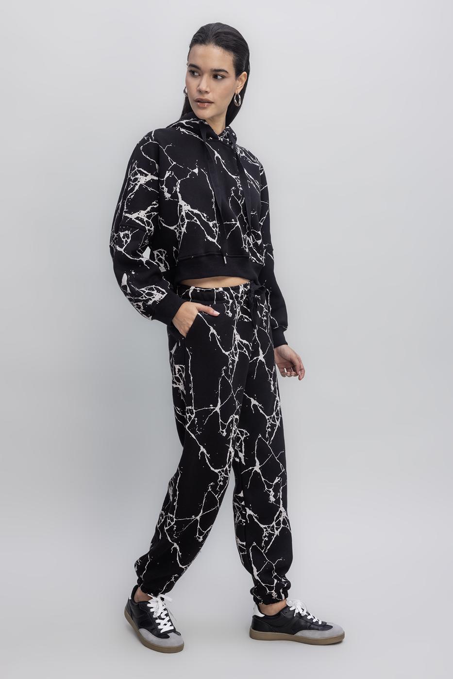 Printed Fleece Jogger Pants Black