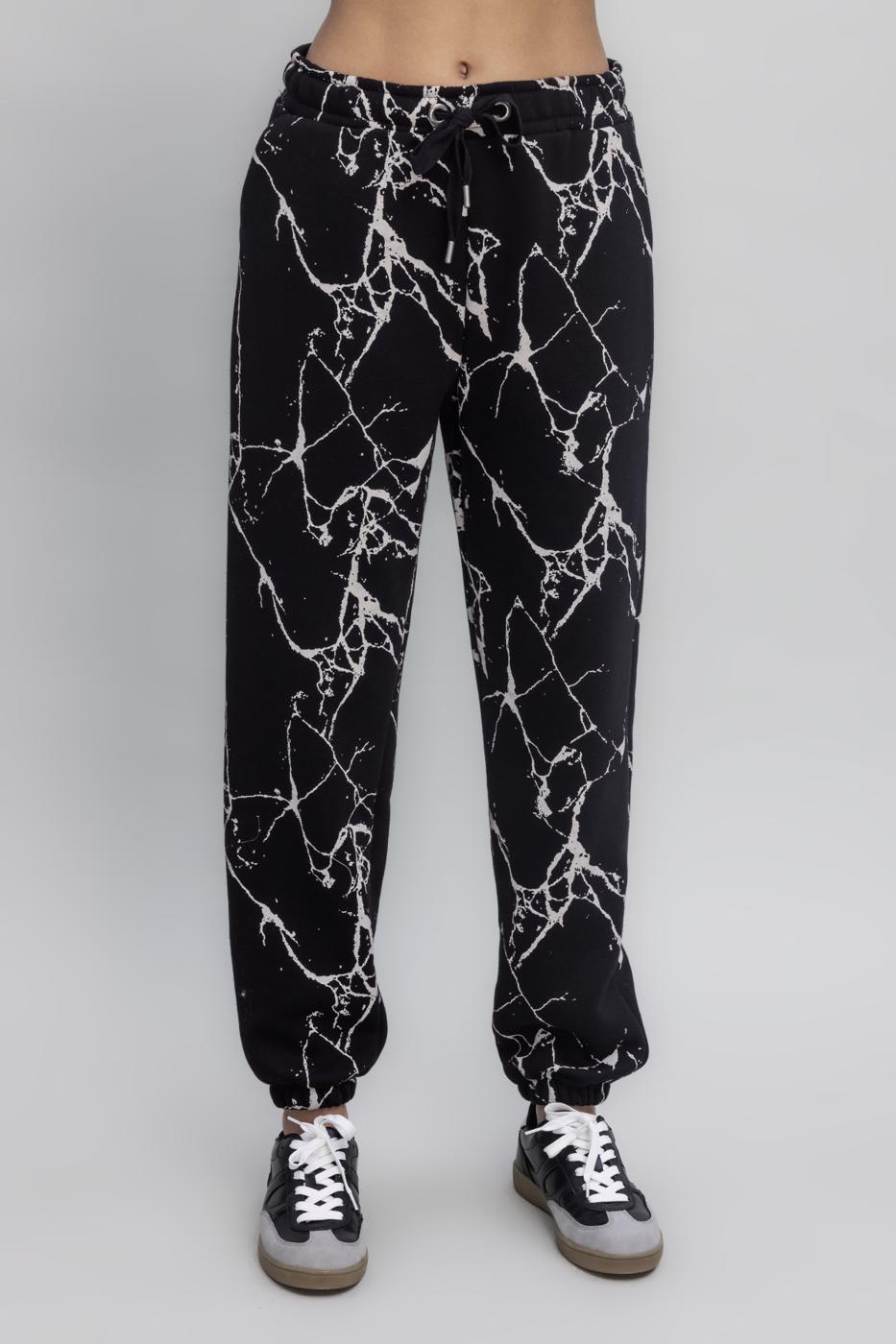 Printed Fleece Jogger Pants Black