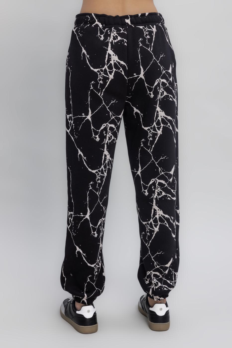 Printed Fleece Jogger Pants Black