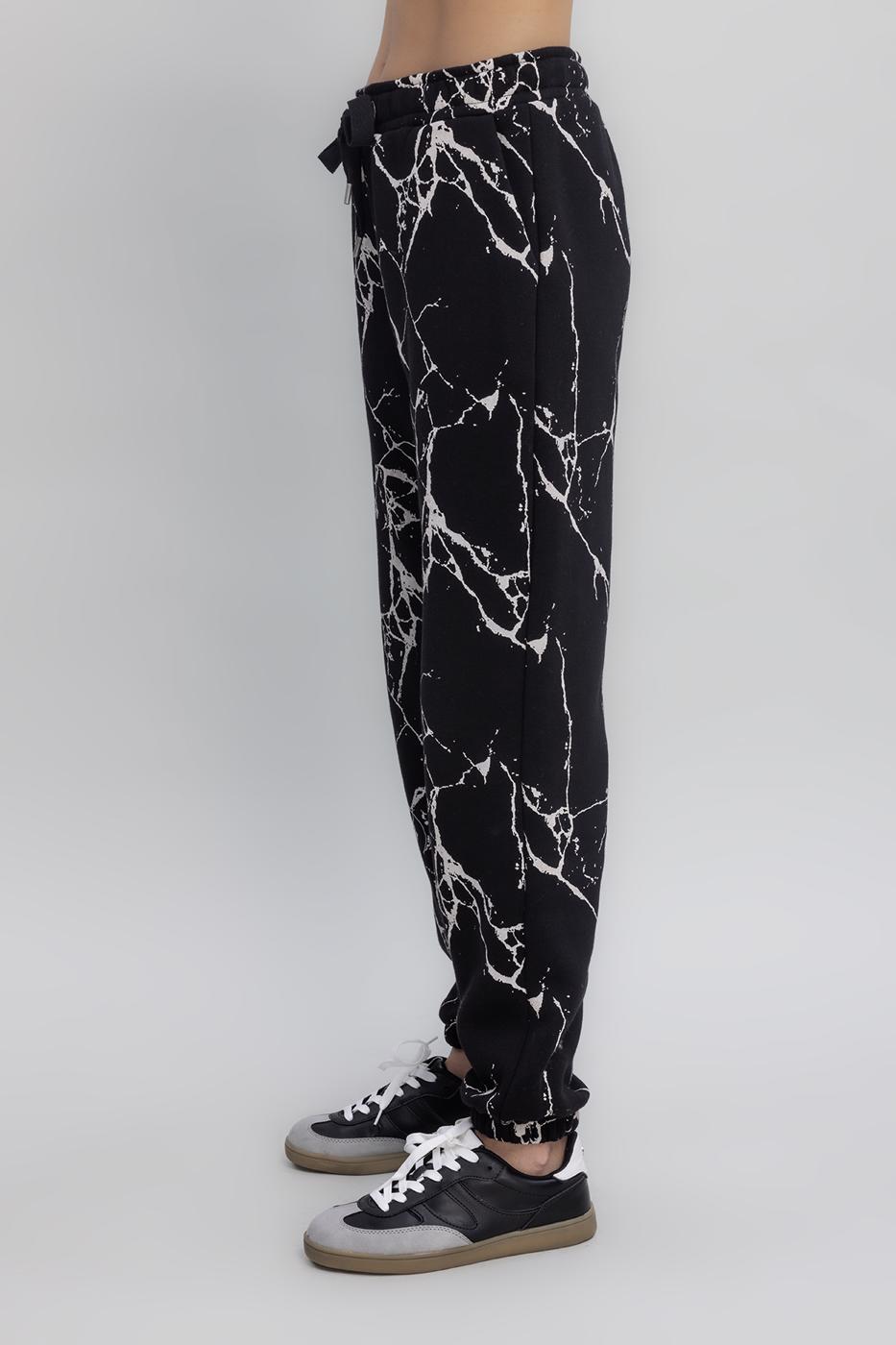Printed Fleece Jogger Pants Black