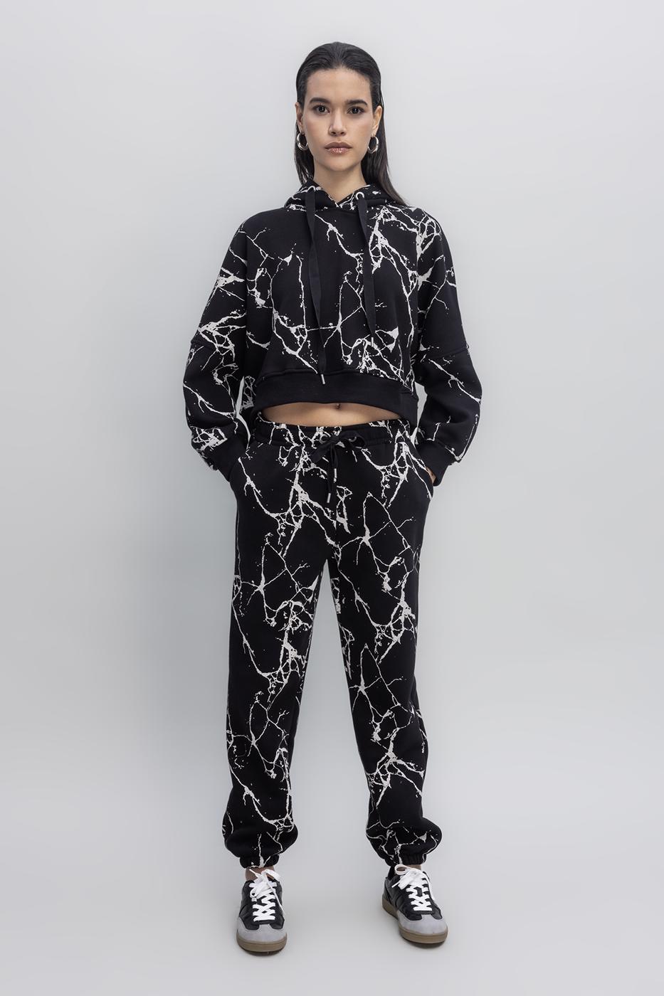 Printed Fleece Jogger Pants Black