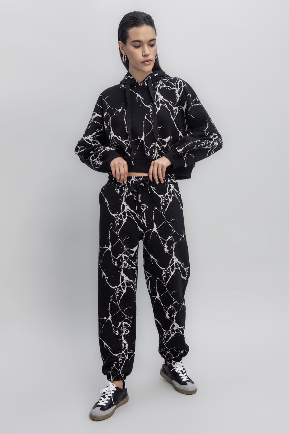 Printed Fleece Jogger Pants Black