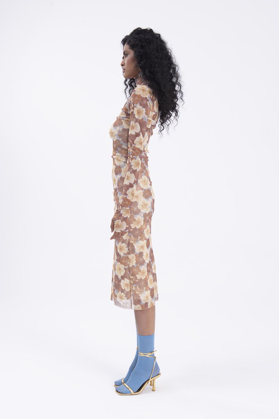 High neck tulle midi dress