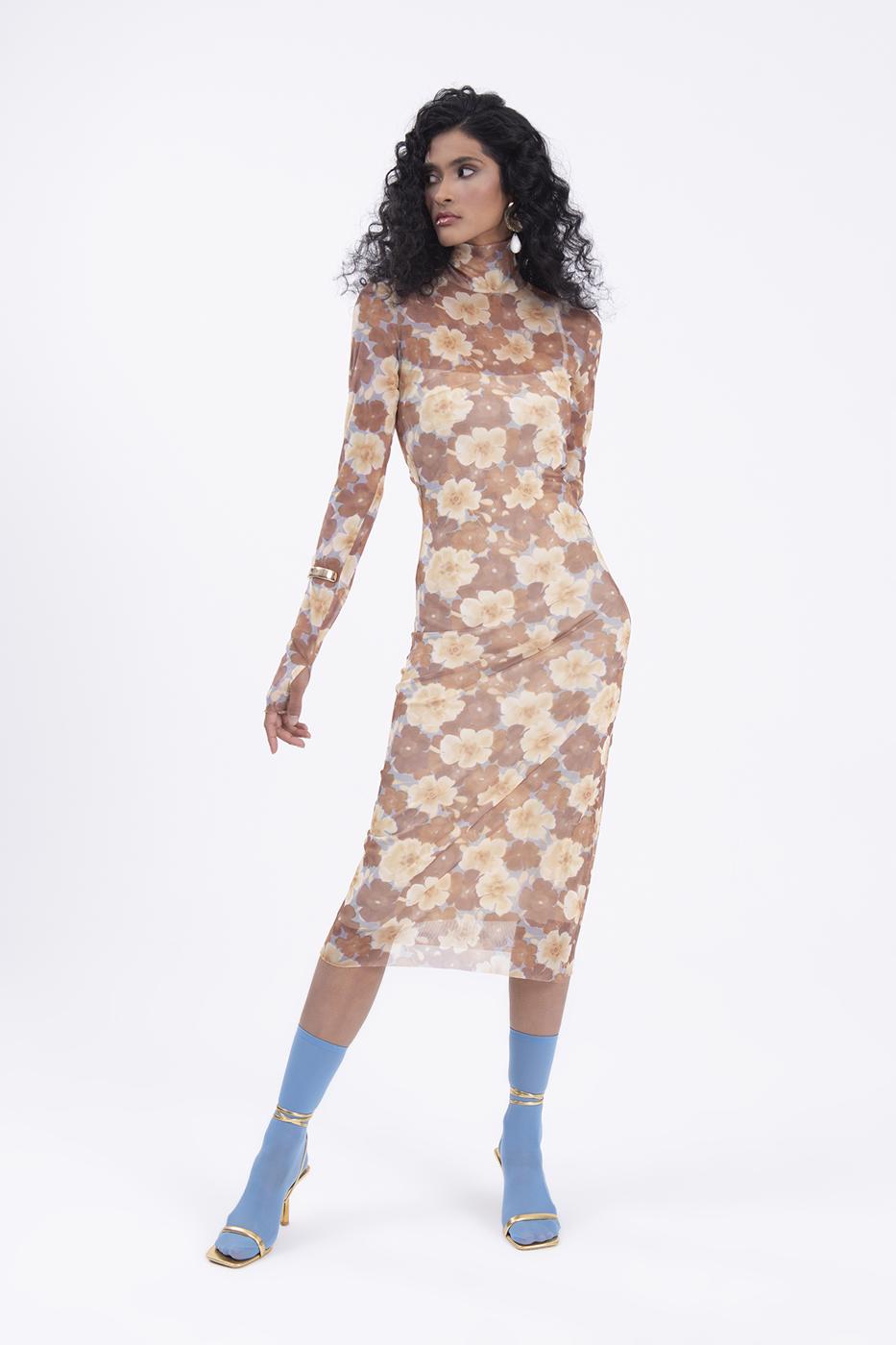 High neck tulle midi dress