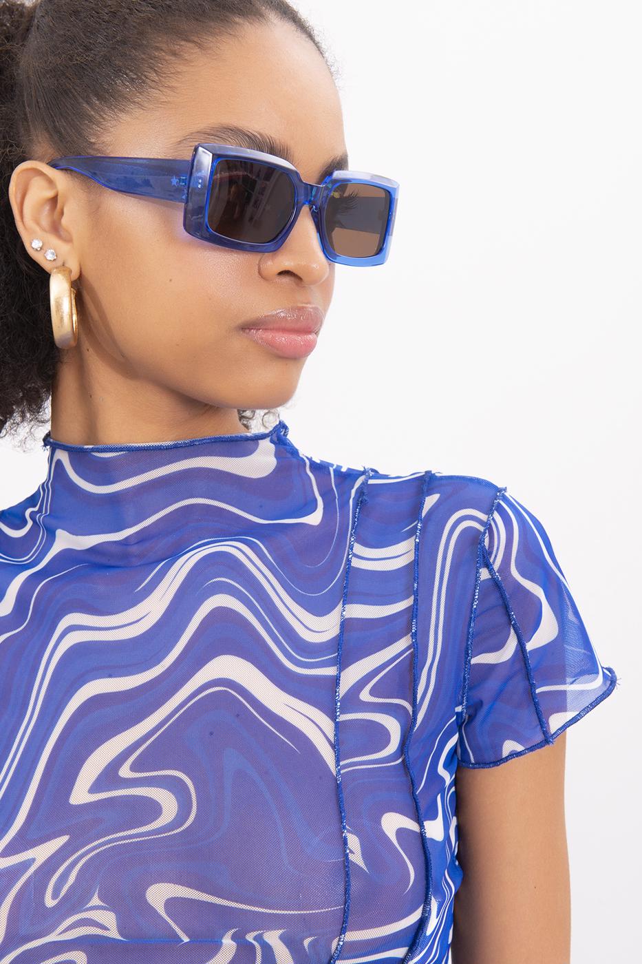 High Neck Short Sleeve Sheer Crop Top