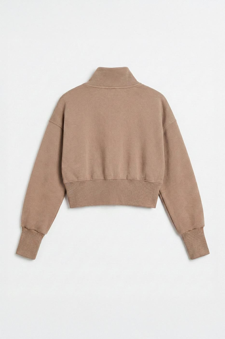 High-Neck Crop Sweatshirt Beige