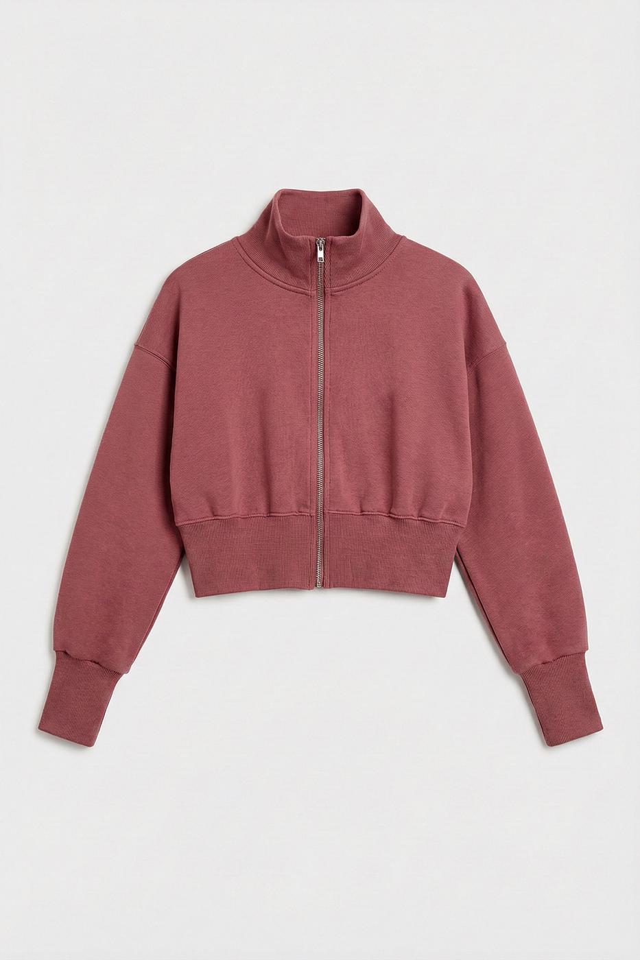 High-Neck Crop Sweatshirt Purple