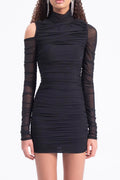 High neck drapped tulle dress