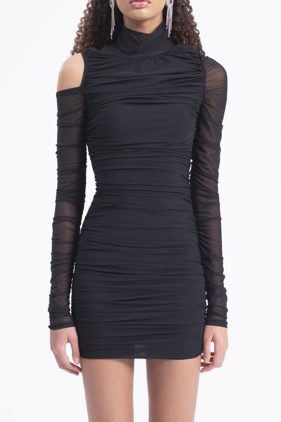 High neck drapped tulle dress
