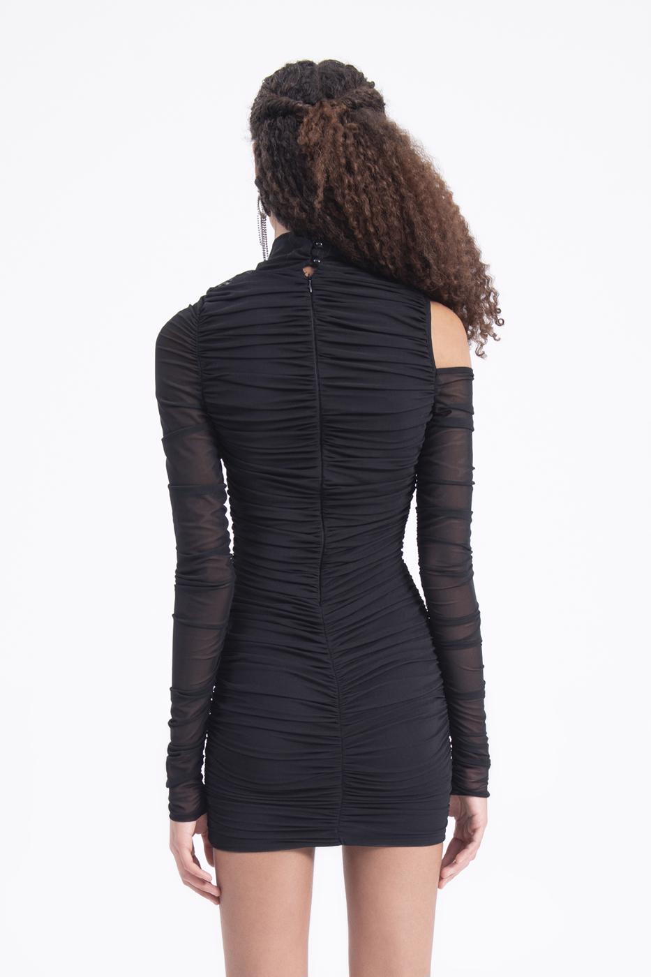 High neck drapped tulle dress