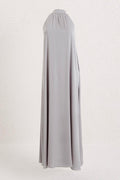 High Collar Oversize Satin Midi Dress Grey