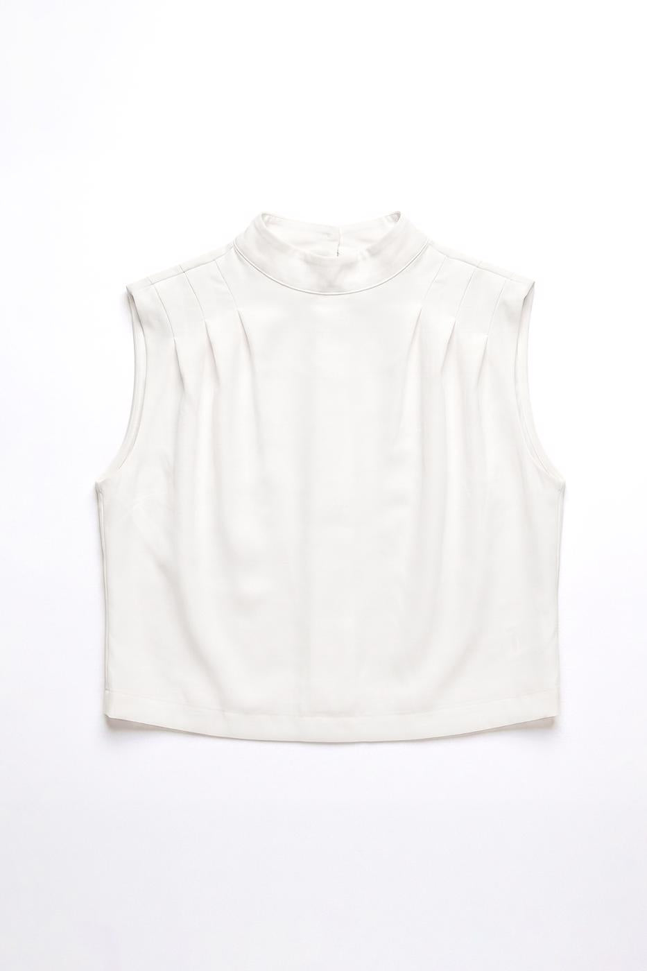 High-Neck Satin Blouse Off whıte