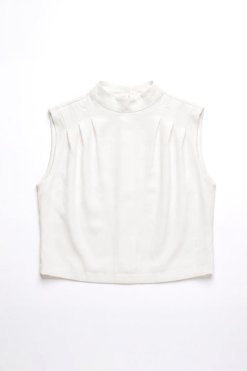 High-Neck Satin Blouse Off whıte