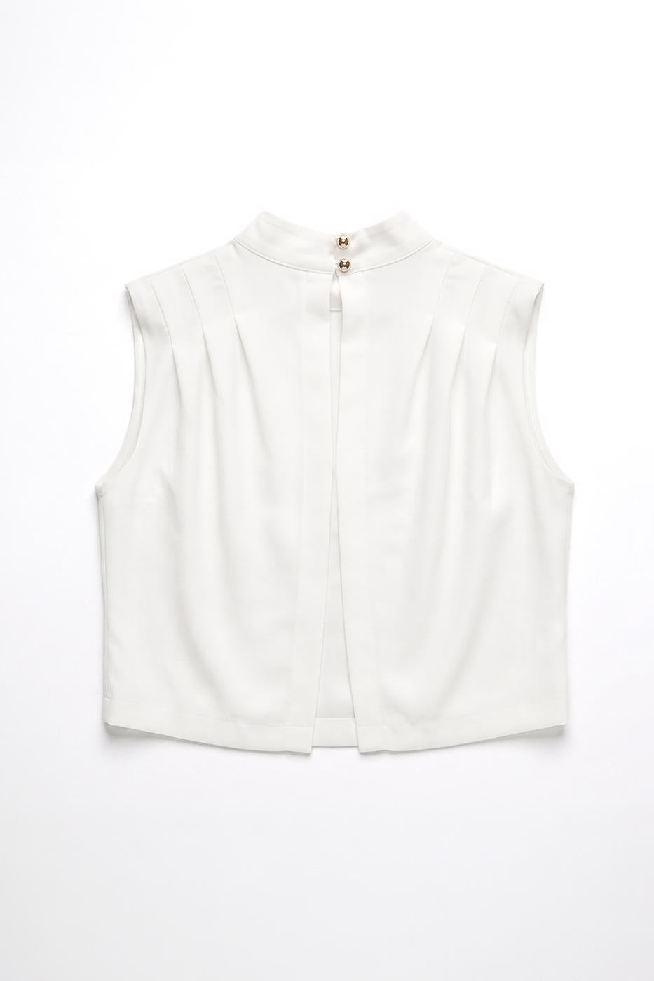 High-Neck Satin Blouse Off whıte