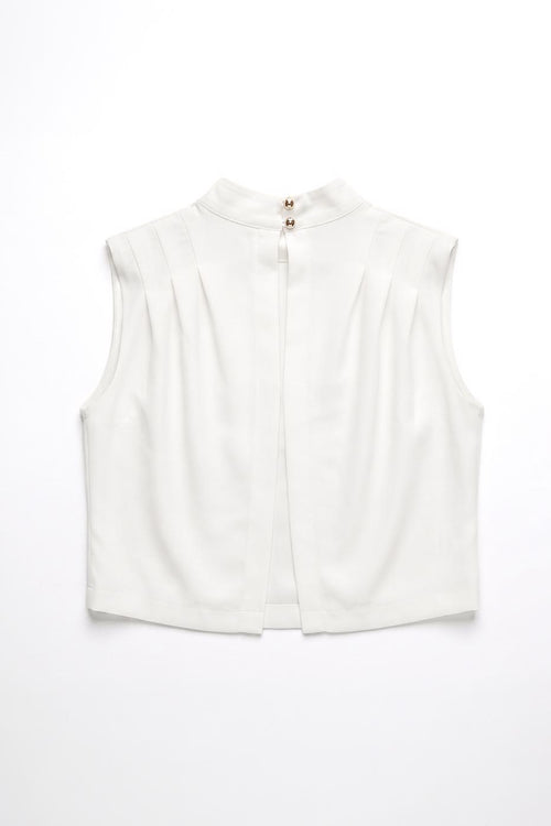 High-Neck Satin Blouse Off whıte