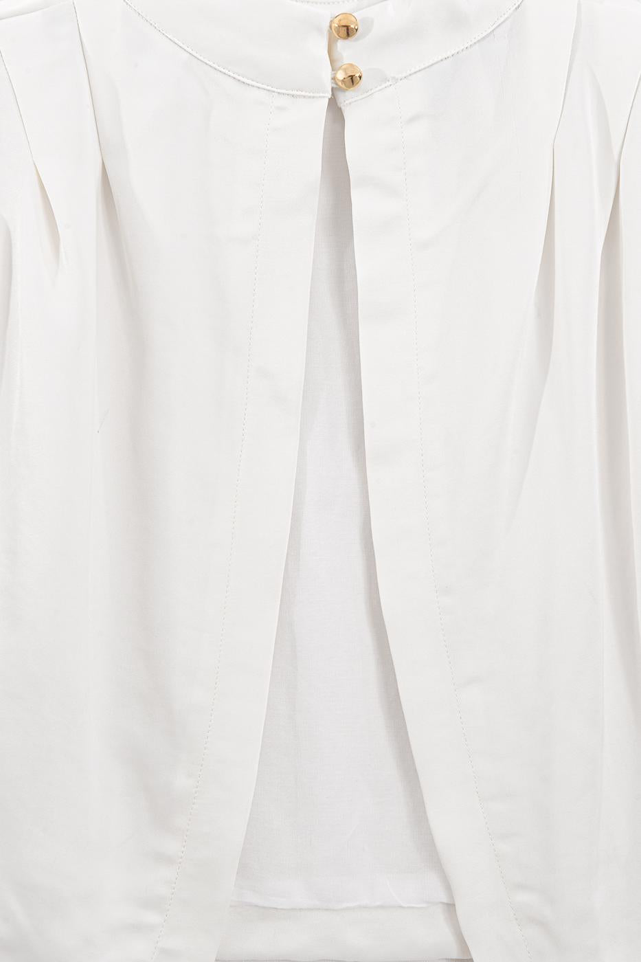 High-Neck Satin Blouse Off whıte