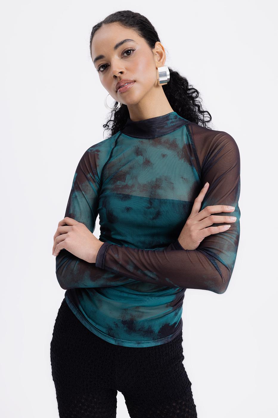 High Collar Tulle Top
