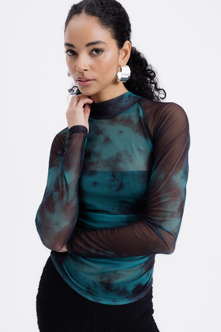 High Collar Tulle Top