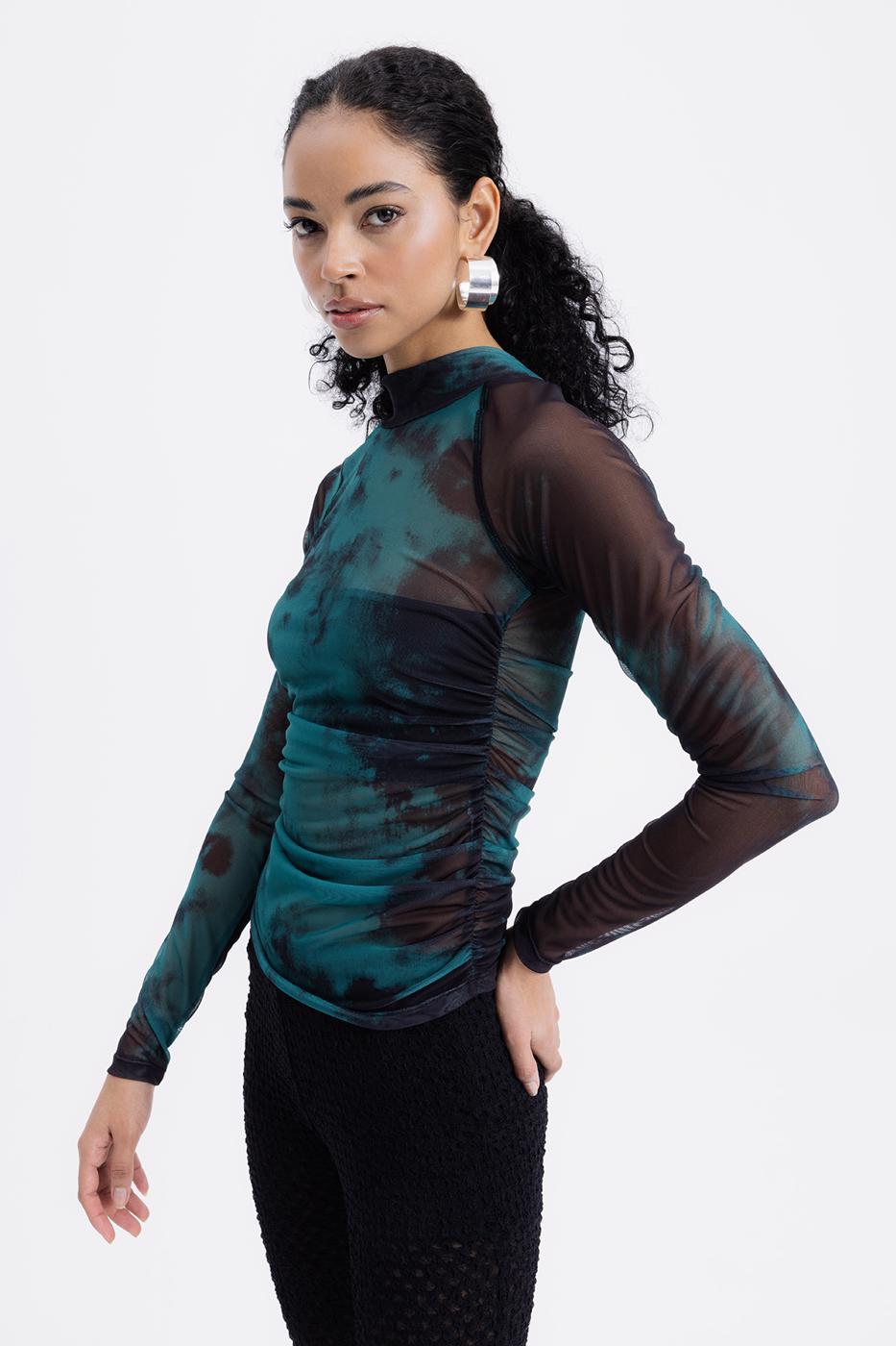High Collar Tulle Top